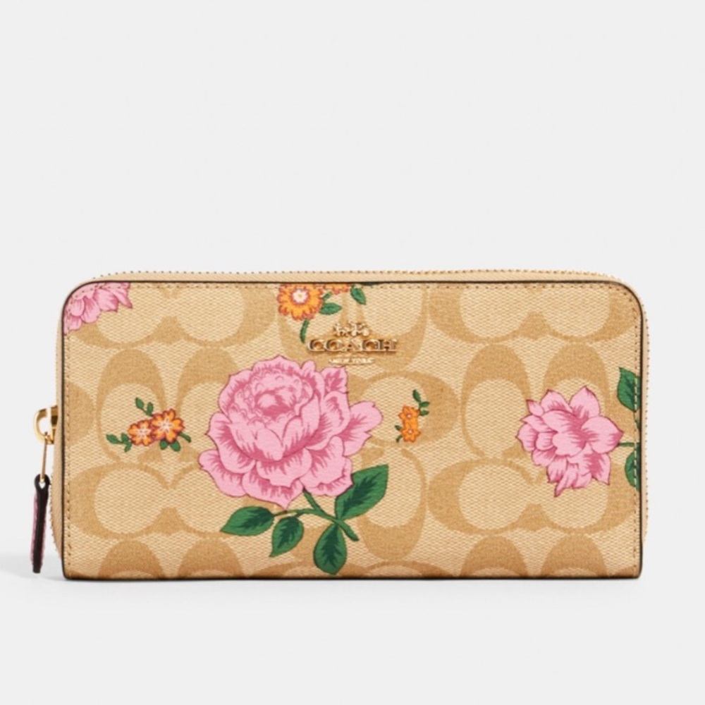 Coach Accordion Zip Wallet signature canvas rose